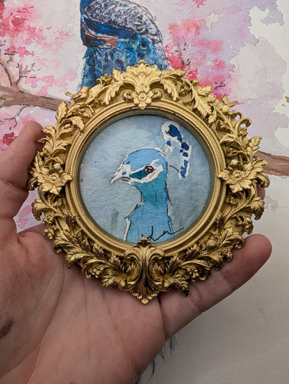 Mini Peacock Painting - Original Watercolor Art by Lora Cavallin