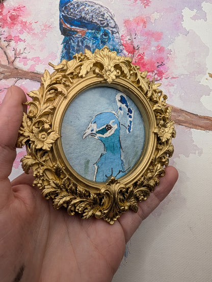 Mini Peacock Painting - Original Watercolor Art by Lora Cavallin