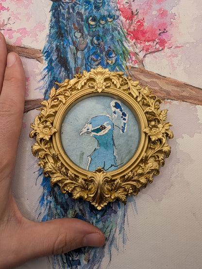 Mini Peacock Painting - Original Watercolor Art by Lora Cavallin