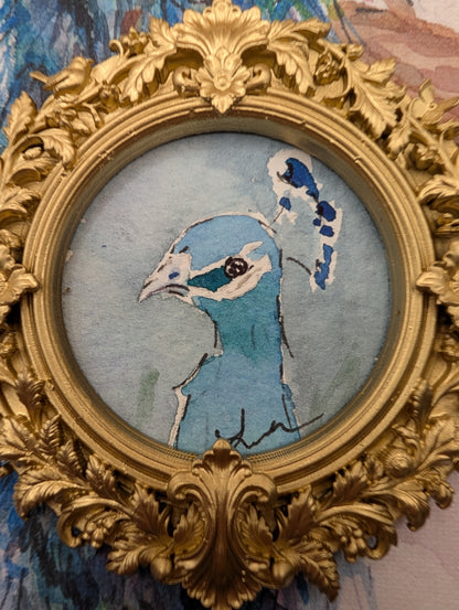 Mini Peacock Painting - Original Watercolor Art by Lora Cavallin