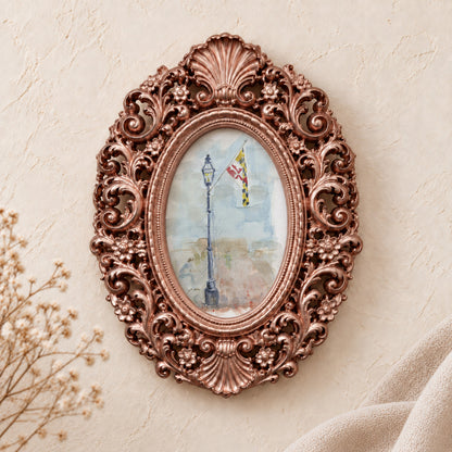 Annapolis Harbor framed art print, rose gold baroque frame