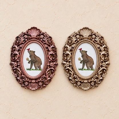 Bear and Cardinal Friends, gold and rose gold side by side