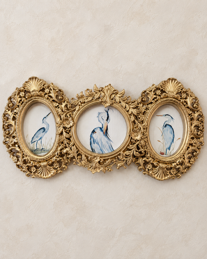 Blue Heron Trio — Set of 3 Framed Art Prints