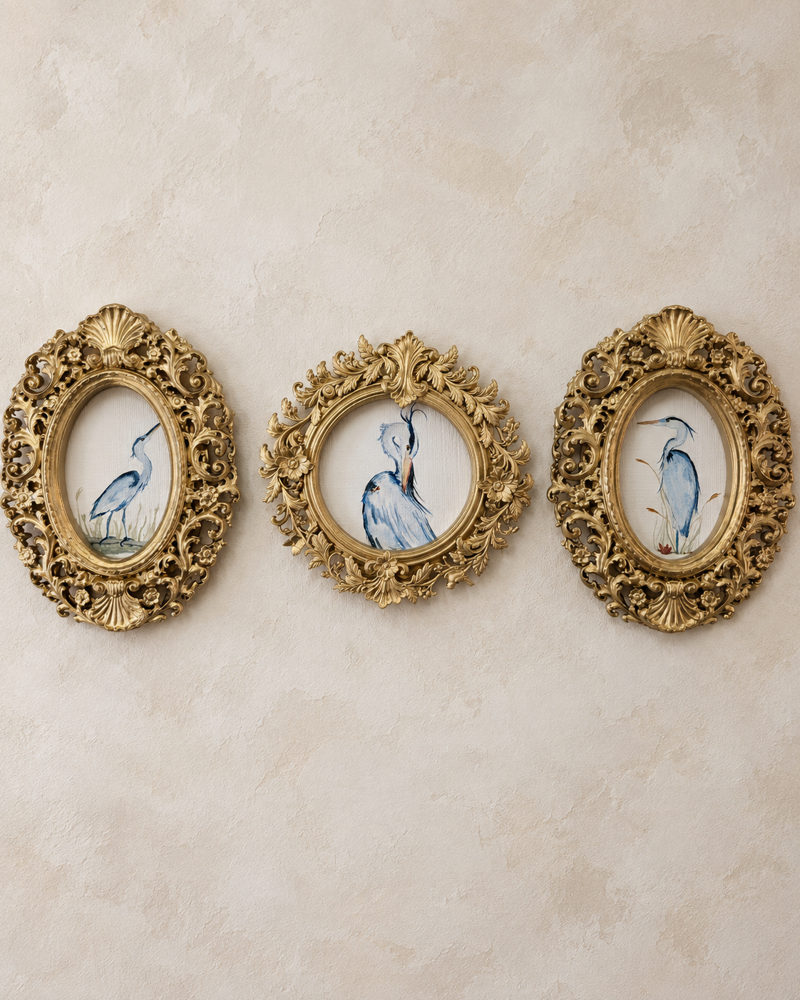 Blue Heron Trio — Set of 3 Framed Art Prints