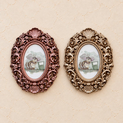 Chipmunk on a Coffee Break, gold and rose gold side by side