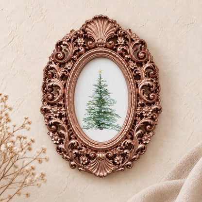 Christmas Tree framed art print, rose gold baroque frame