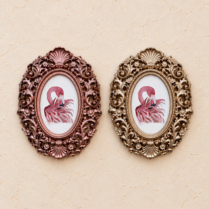 Flamingo Preening Close-Up, gold and rose gold side by side