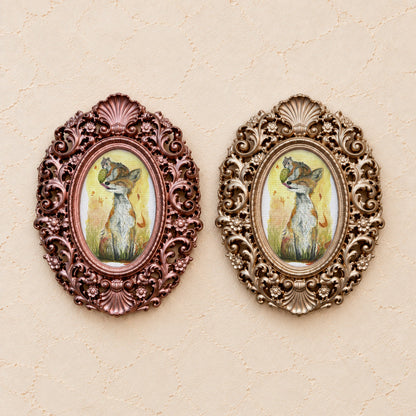 Fox and Squirrel Sharing, gold and rose gold side by side
