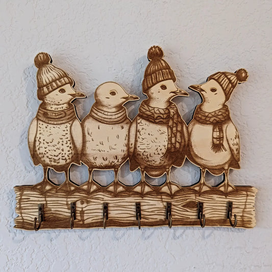 Cute Seagulls with hats & scarfs -key hanger