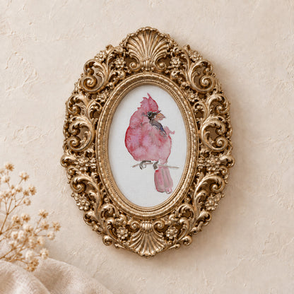 Loose Cardinal framed art print, gold baroque frame