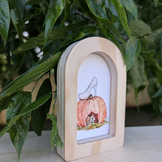Mini Mouse Pumpkin Shoe Print in Solid Wood Arch Frame