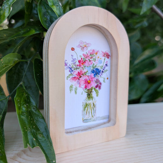 Mini Floral Print in Solid Wood Arch Frame