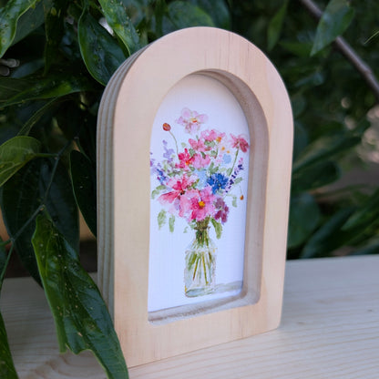 Mini Floral Print in Solid Wood Arch Frame
