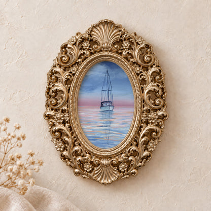 Sailboat at Twilight framed art print, gold baroque frame