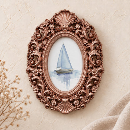 Sailboat on Calm Water framed art print, rose gold baroque frame