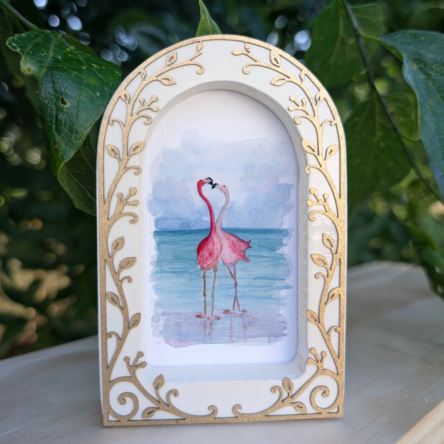 Flamingos in Love  - Ornate Arch Frame