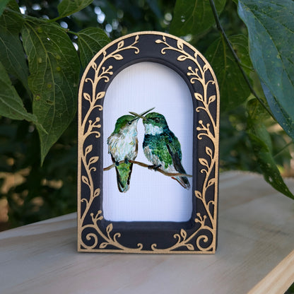 Green Hummingbird Pair - Ornate Arch Frame