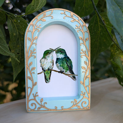 Green Hummingbird Pair - Ornate Arch Frame