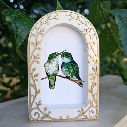 Green Hummingbird Pair - Ornate Arch Frame