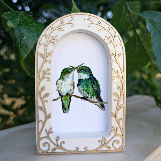 Green Hummingbird Pair - Ornate Arch Frame