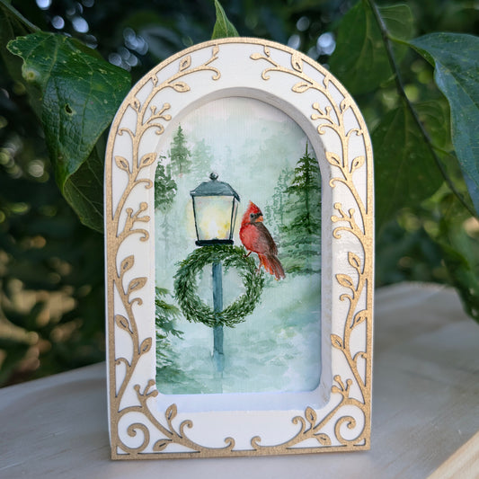 Red Cardinal on Lightpost - Ornate Arch Frame
