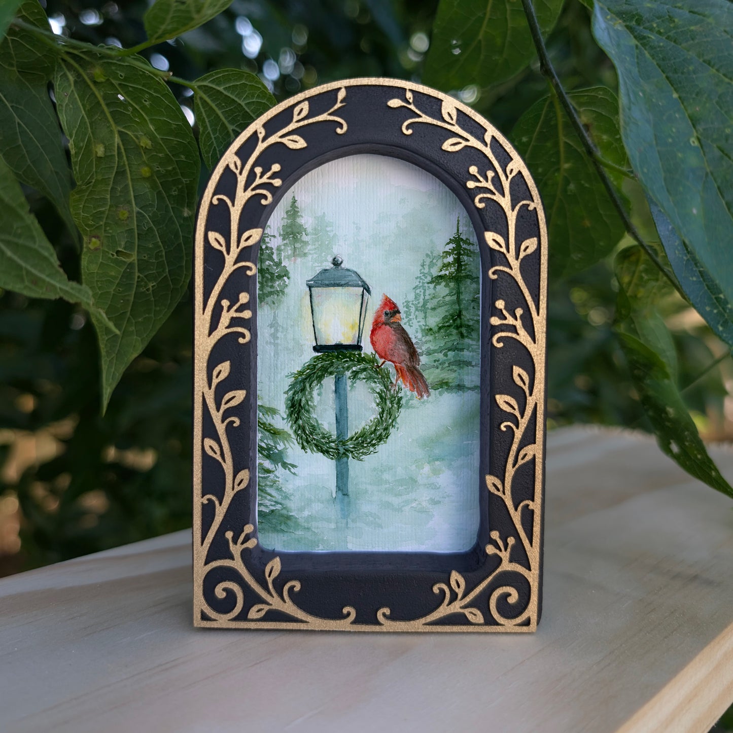 Red Cardinal on Lightpost - Ornate Arch Frame