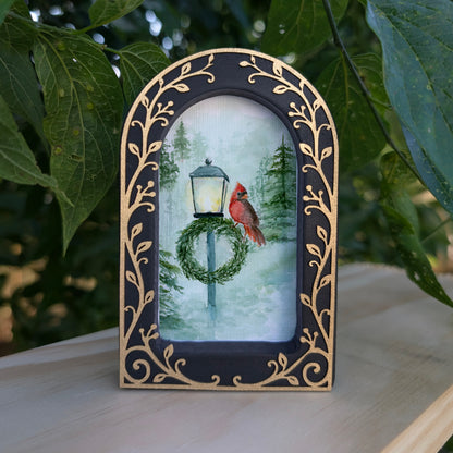 Red Cardinal on Lightpost - Ornate Arch Frame