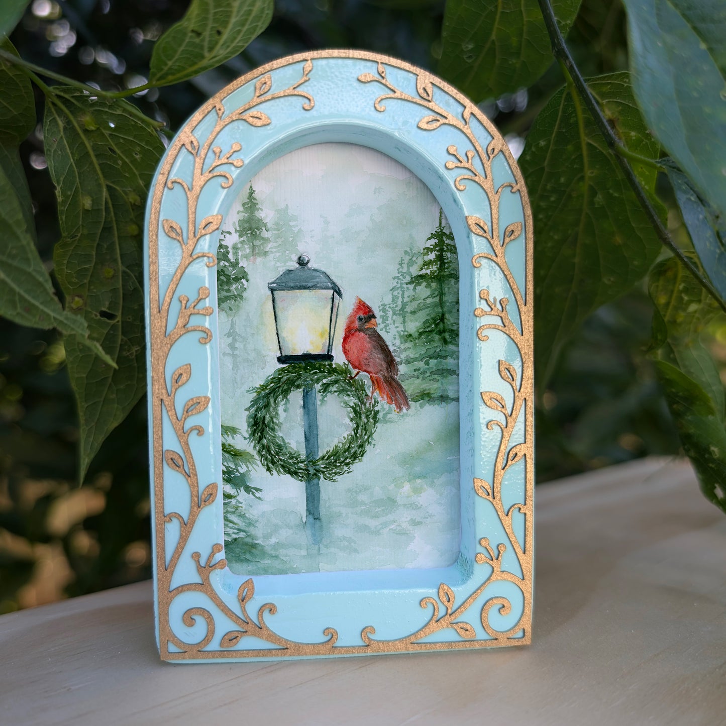 Red Cardinal on Lightpost - Ornate Arch Frame