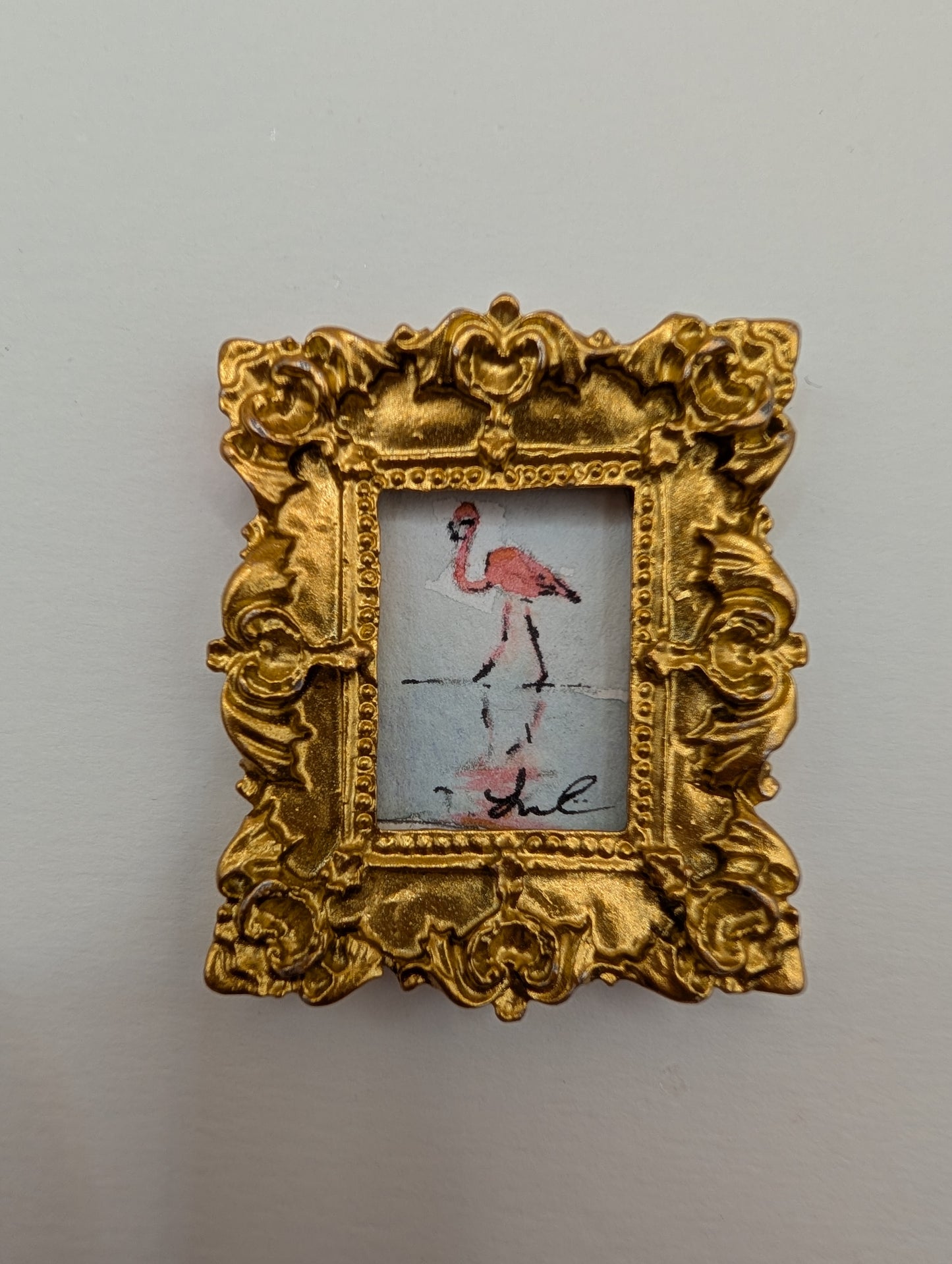 Mini Flamingo Painting - Original Watercolor Art by Lora Cavallin