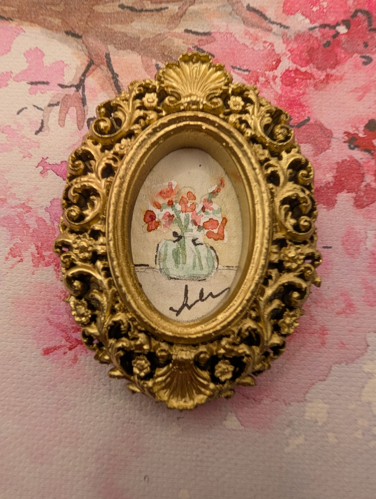 Mini Vase of Flowers Painting - Original Watercolor Art by Lora Cavallin