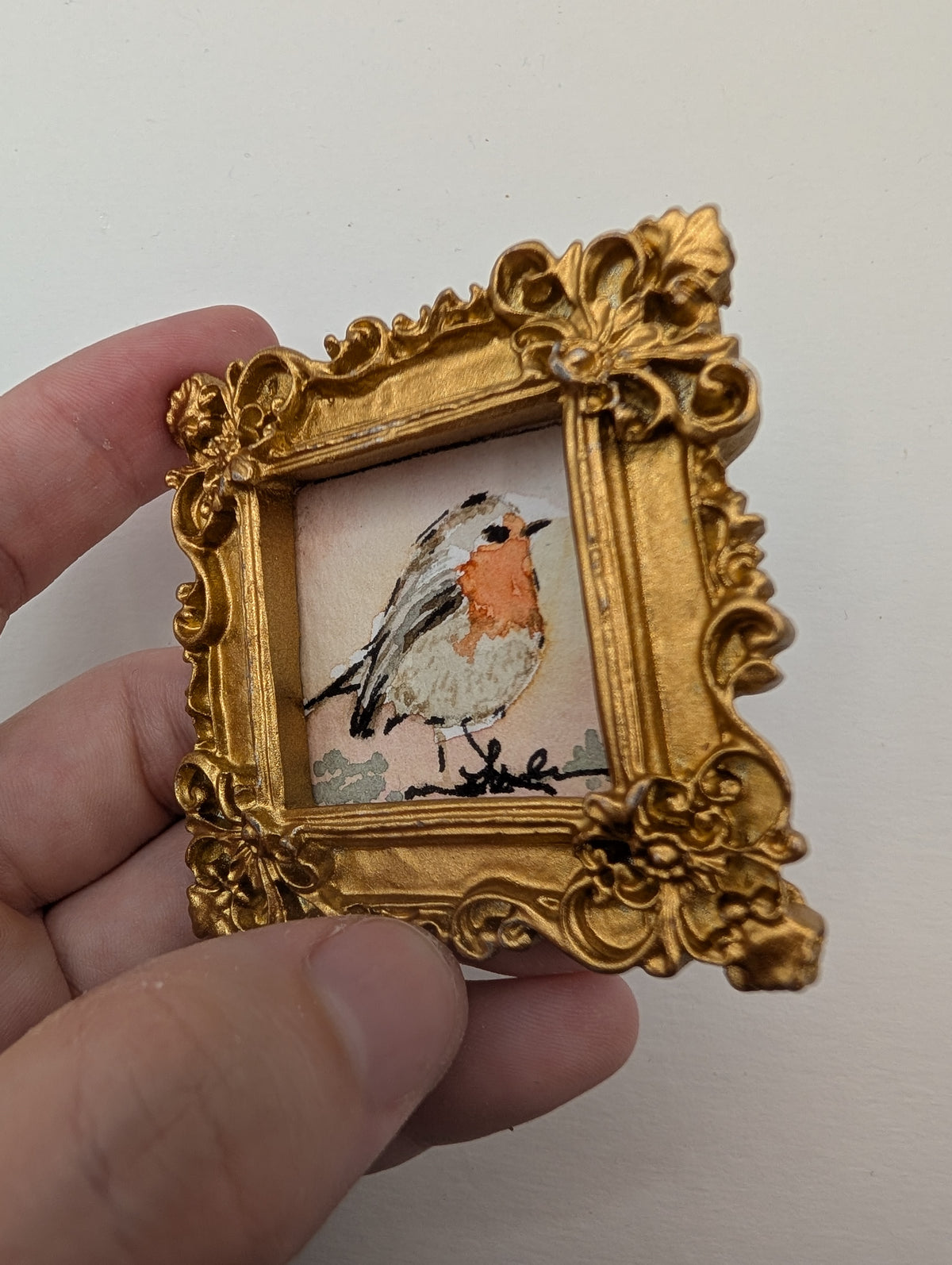 Mini Robin Bird Painting - Original Watercolor Art by Lora Cavallin