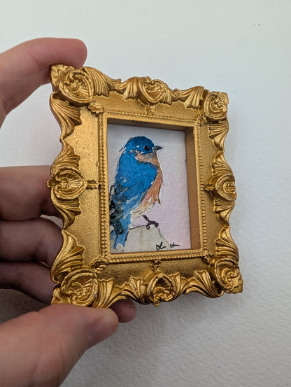 Mini Bluebird Painting - Original Watercolor Art by Lora Cavallin