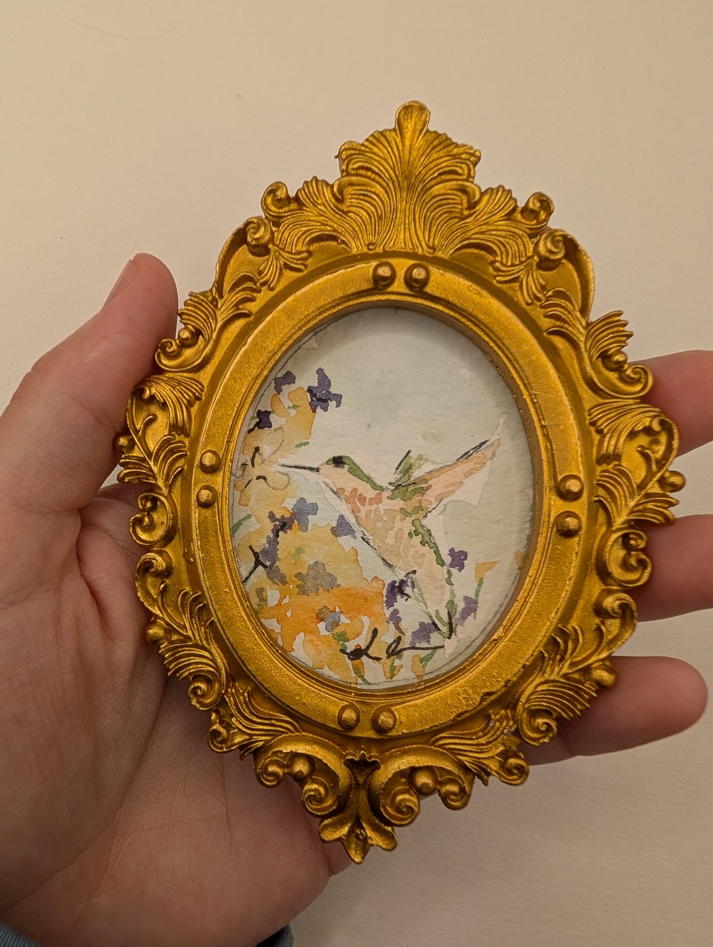Mini Hummingbird Painting - Original Watercolor Art by Lora Cavallin