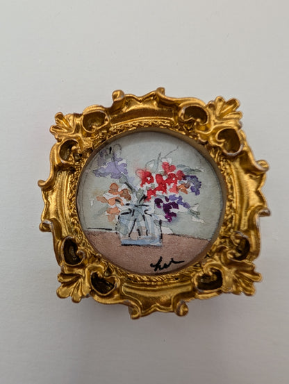 Mini Vase of Flowers Painting - Original Watercolor Art by Lora Cavallin