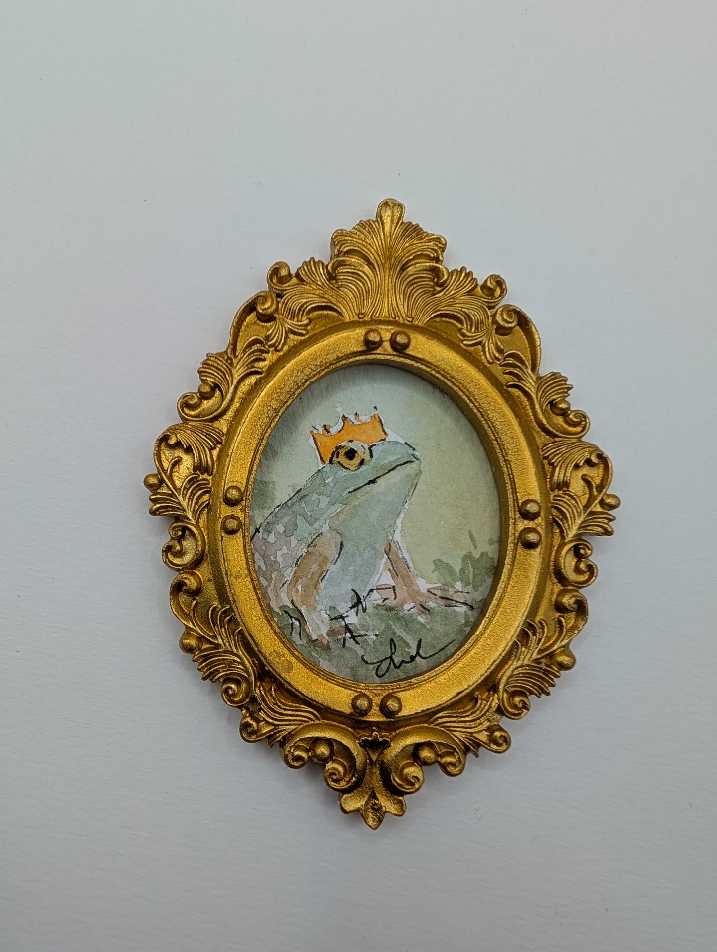 Mini Frog Royalty Painting - Original Watercolor Art by Lora Cavallin