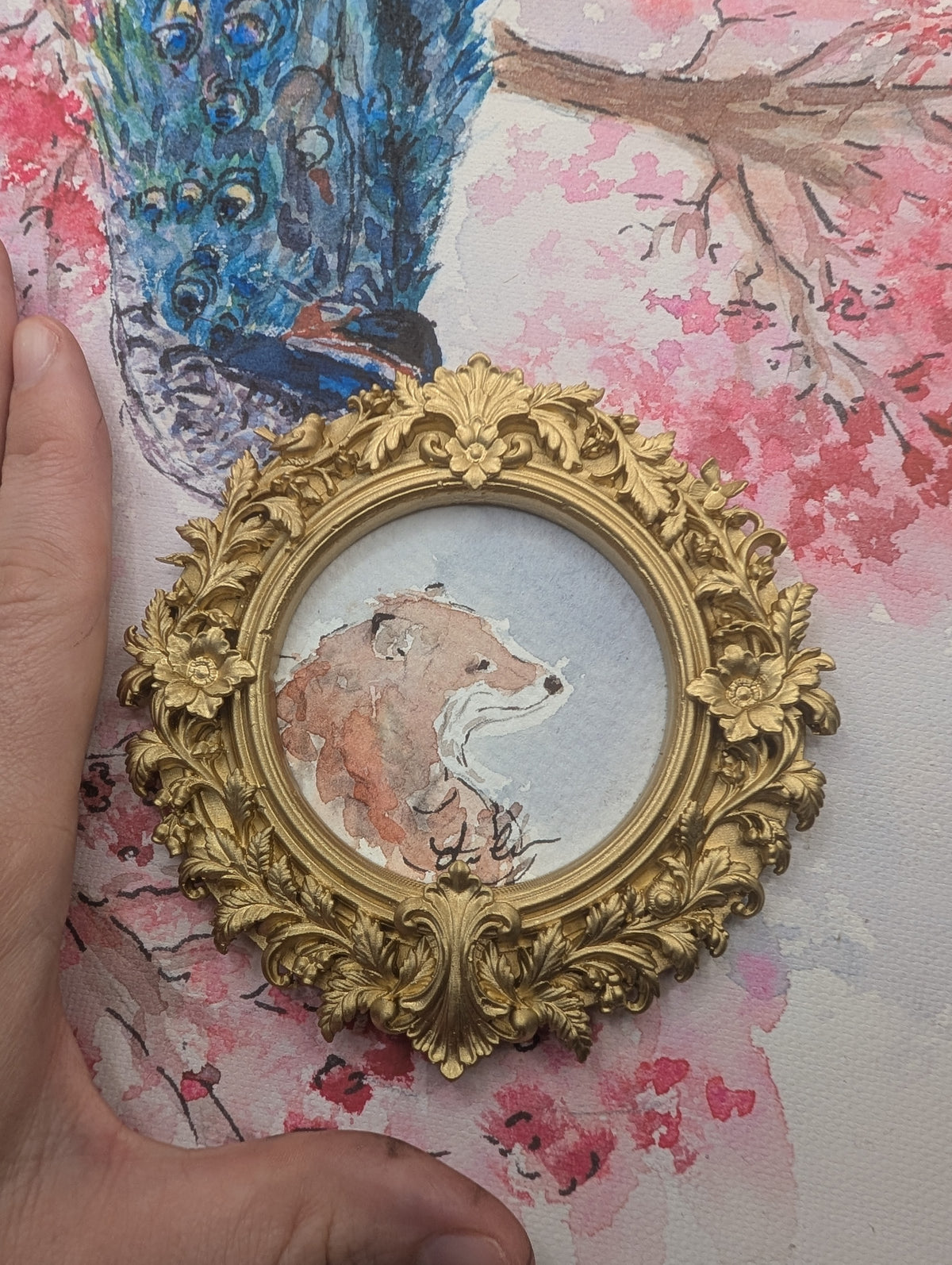 Mini Fox Painting - Original Watercolor Art by Lora Cavallin