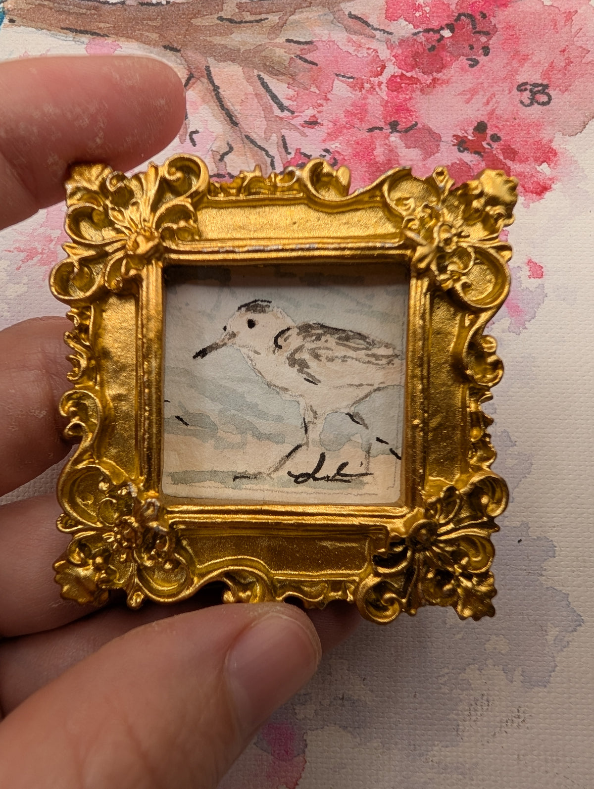 Mini Sandpiper Painting - Original Watercolor Art by Lora Cavallin