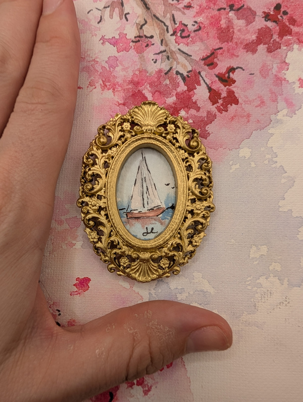 Mini Sailboat Painting - Original Watercolor Art by Lora Cavallin