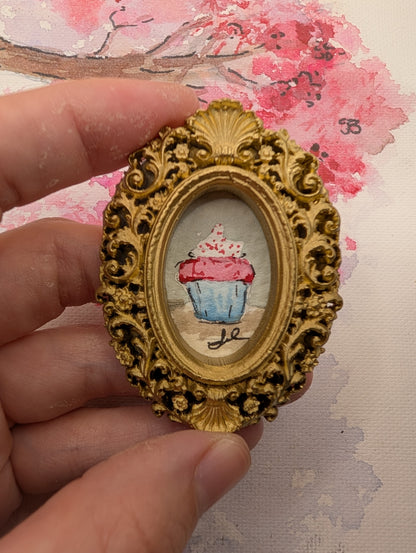 Mini Cupcake Painting - Original Watercolor Art by Lora Cavallin