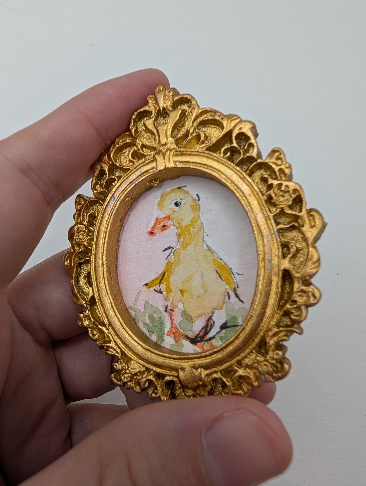 Mini Baby Duck Painting - Original Watercolor Art by Lora Cavallin