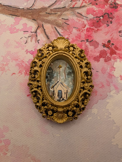 Mini Church Painting - Original Watercolor Art by Lora Cavallin