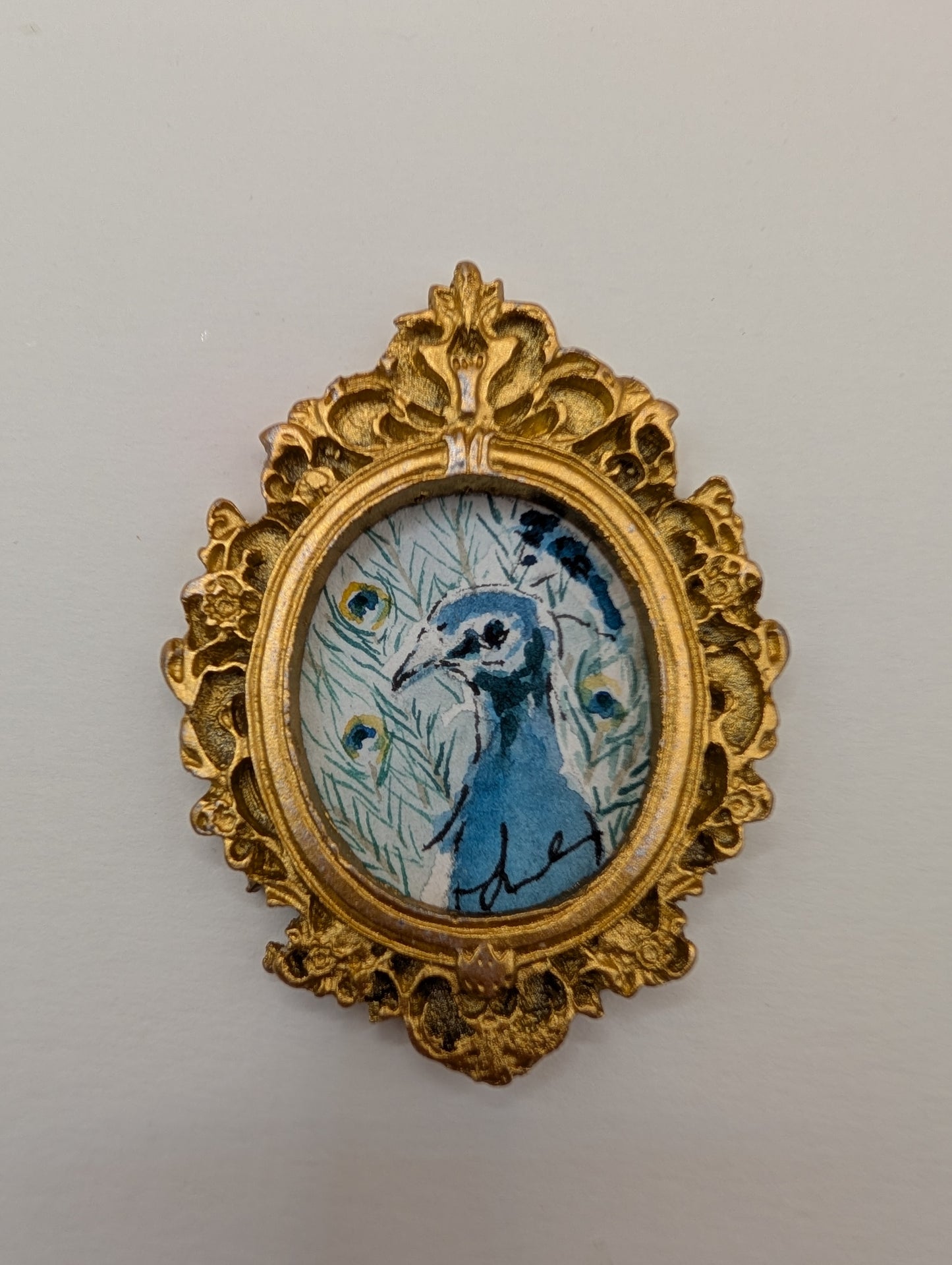 Mini Peacock Painting - Original Watercolor Art by Lora Cavallin
