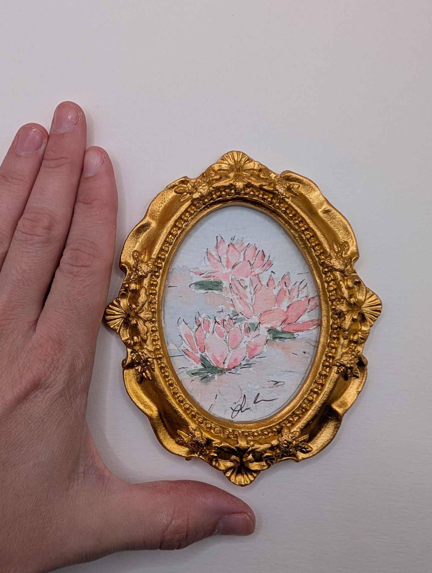 Mini Water Lily Painting - Original Watercolor Art by Lora Cavallin