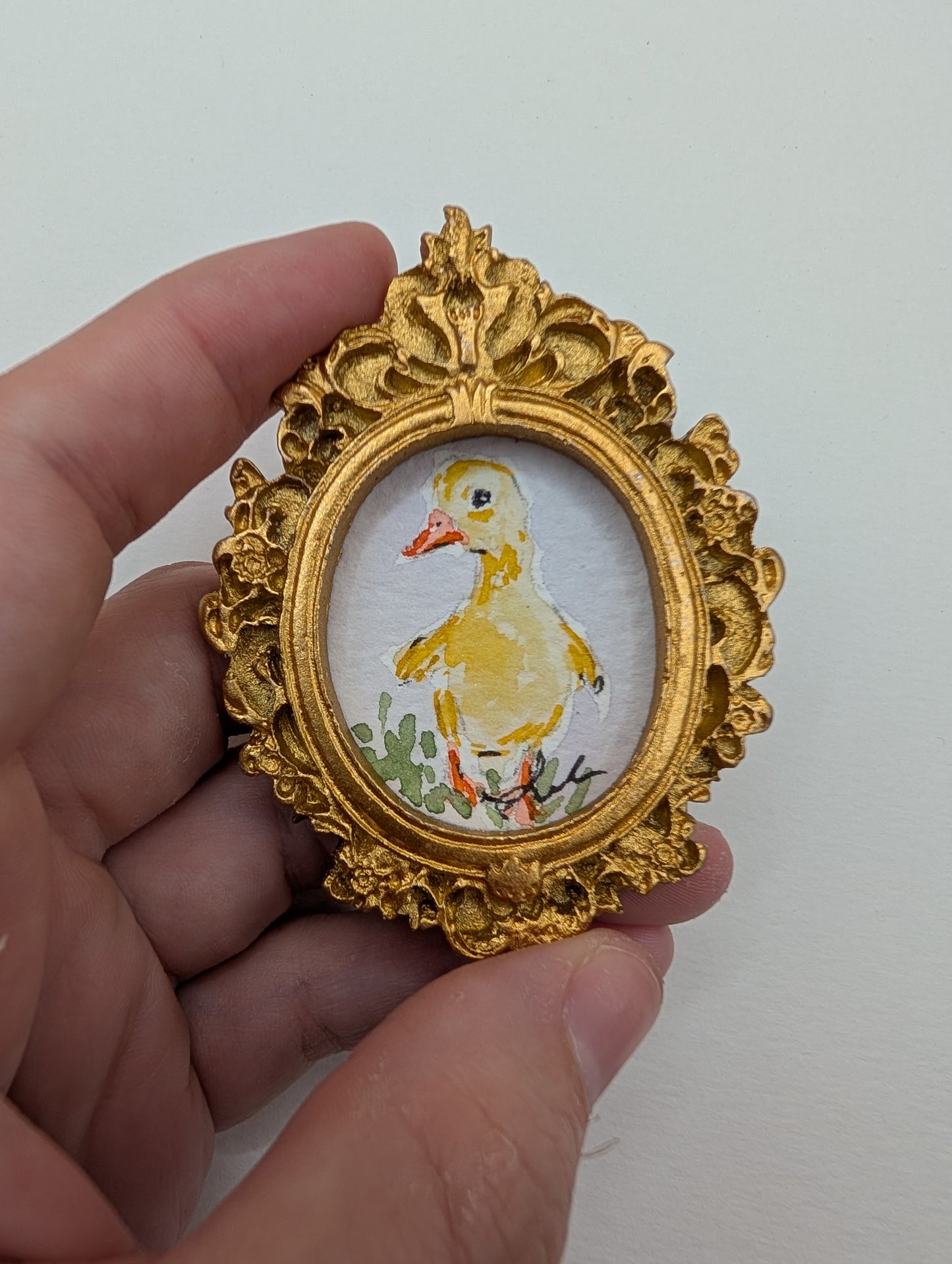 Mini Baby Duck Painting - Original Watercolor Art by Lora Cavallin