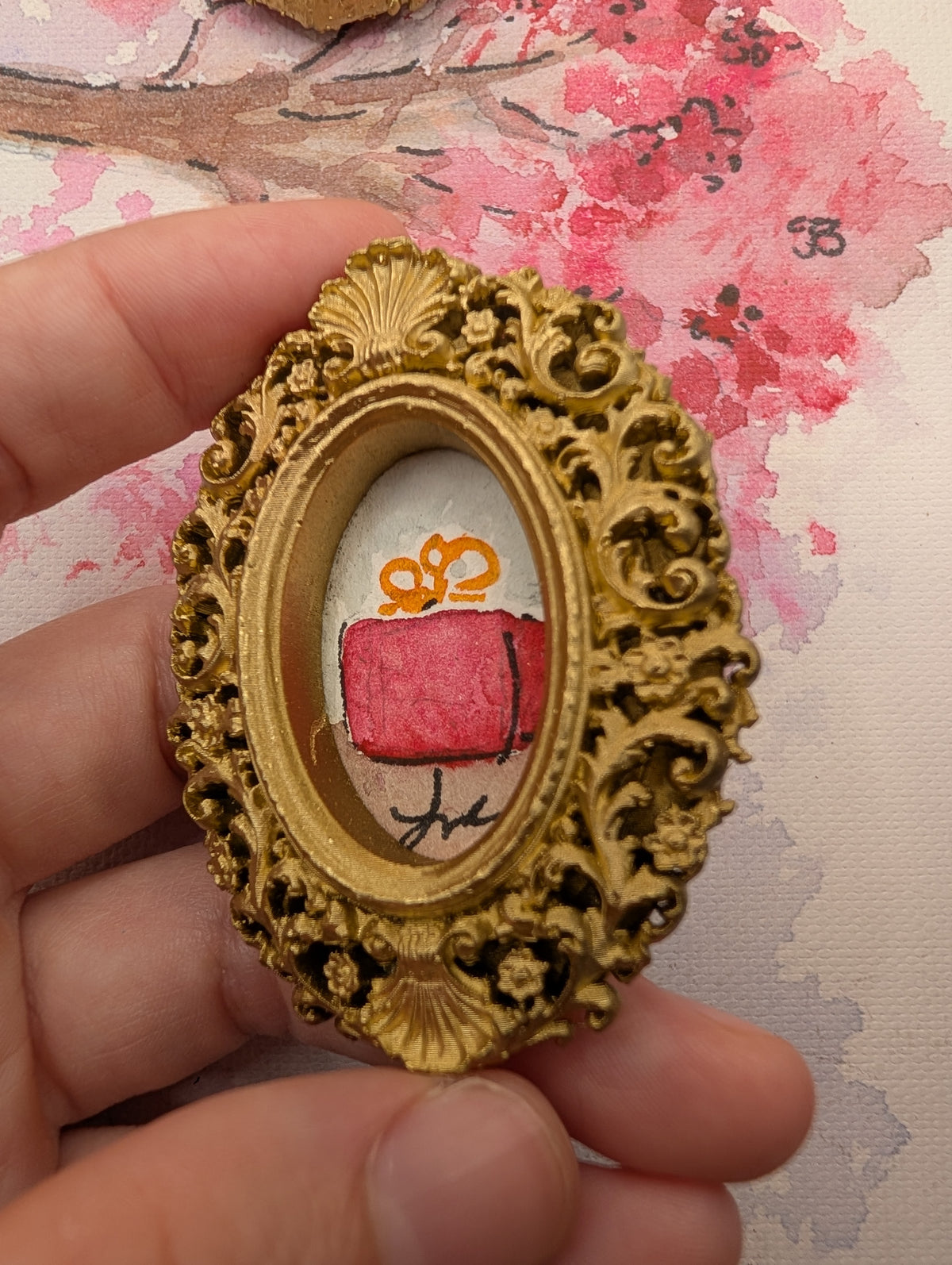 Mini Candy Cane Painting - Original Watercolor Art by Lora Cavallin