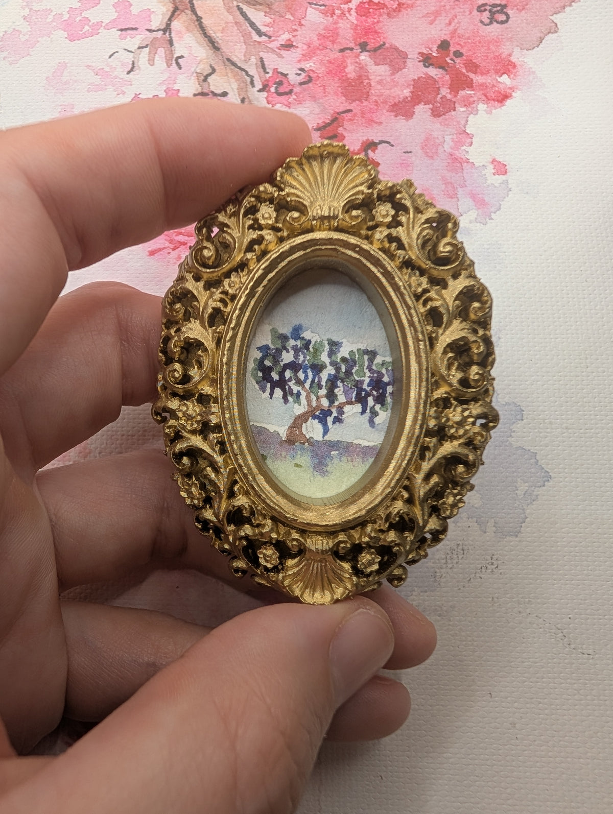 Mini Wisteria Tree Painting - Original Watercolor Art by Lora Cavallin