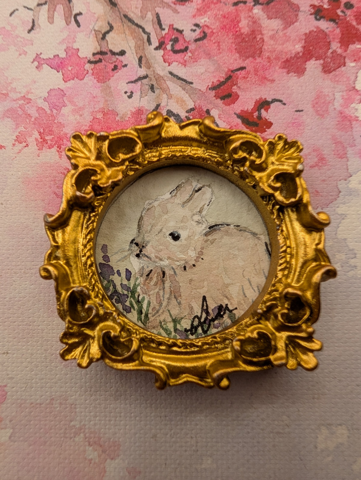 Mini Baby Bunny Painting - Original Watercolor Art by Lora Cavallin