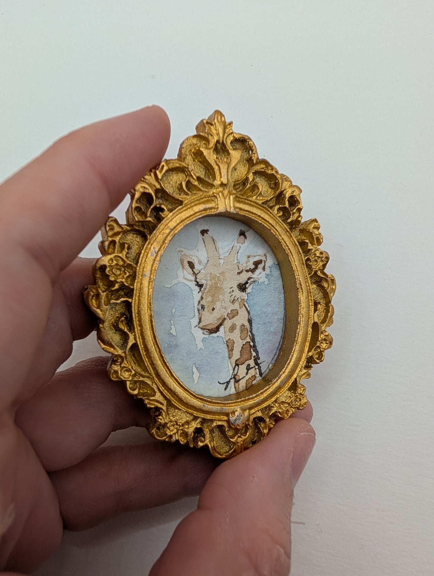 Mini Giraffe Painting - Original Watercolor Art by Lora Cavallin
