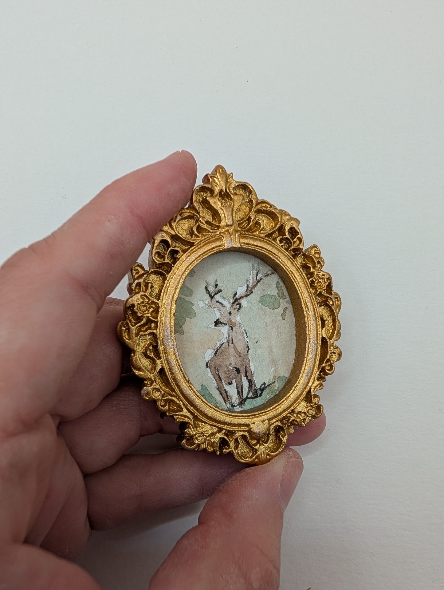 Mini Deer Painting - Original Watercolor Art by Lora Cavallin