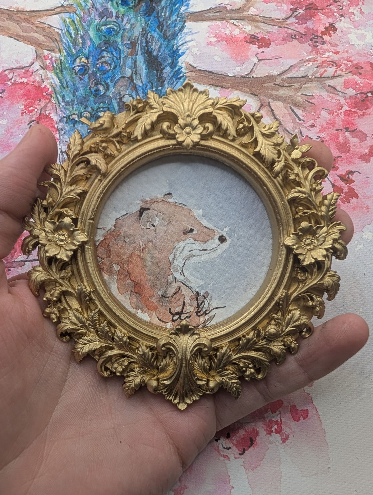 Mini Fox Painting - Original Watercolor Art by Lora Cavallin